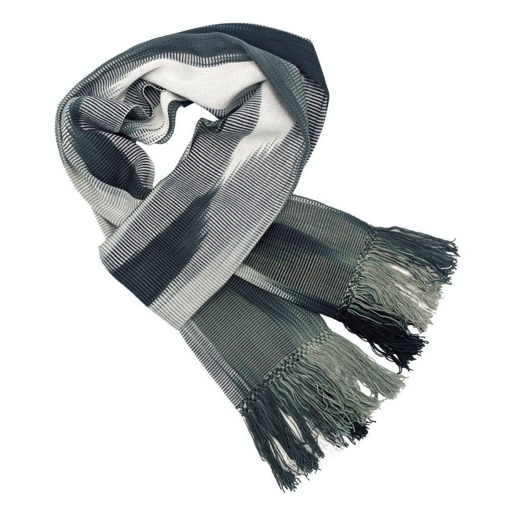 Black, White and Grays Lightweight Bamboo Handwoven Scarf 8 x 68 - A Thread of Hope Guatemalan Fair Trade