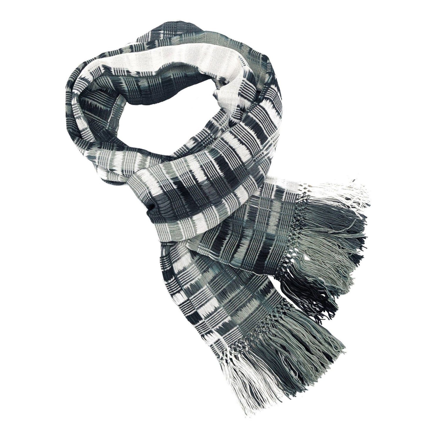 Black, White and Grays Lightweight Bamboo Open - Weave Handwoven Scarf 8 x 68 - A Thread of Hope Guatemalan Fair Trade