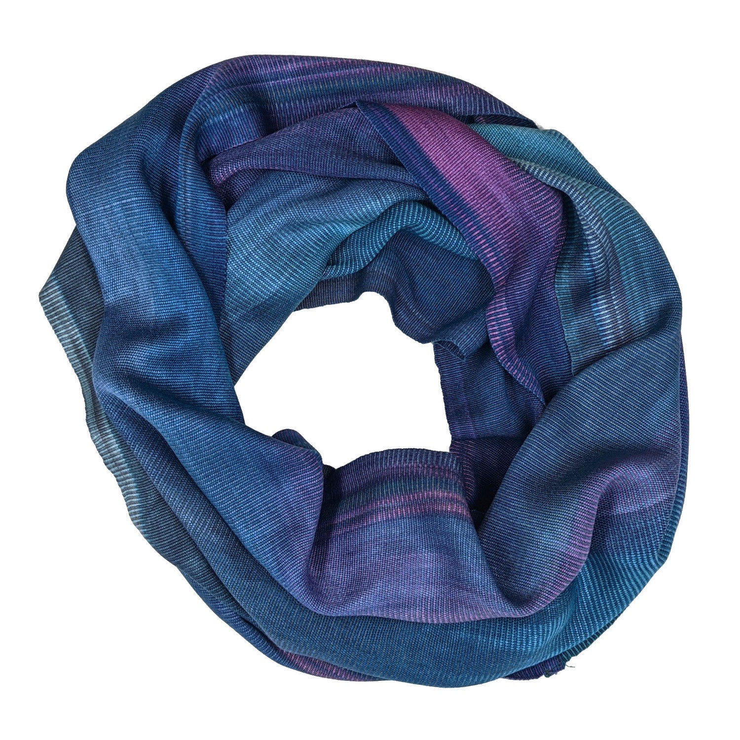 Blue and Purple Lightweight Bamboo Handwoven Infinity Scarf 11 x 68 - A Thread of Hope Guatemalan Fair Trade