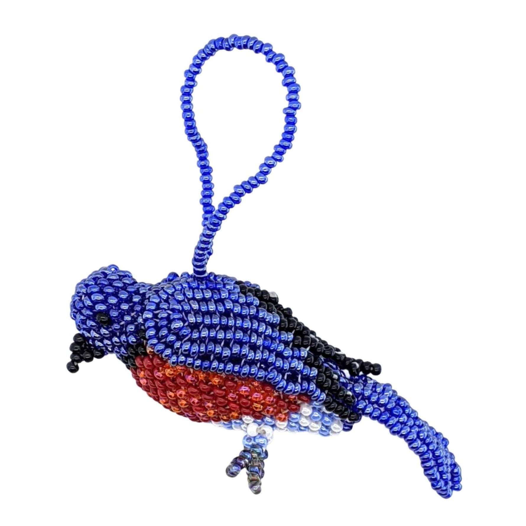 Blue - Fronted Redstart Beaded Bird Ornament - A Thread of Hope Guatemalan Fair Trade