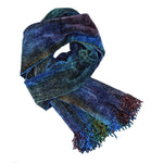 Blue, Green, Burgundy and Gray Bamboo Chenille Handwoven Scarf 8 x 68 - A Thread of Hope Guatemalan Fair Trade