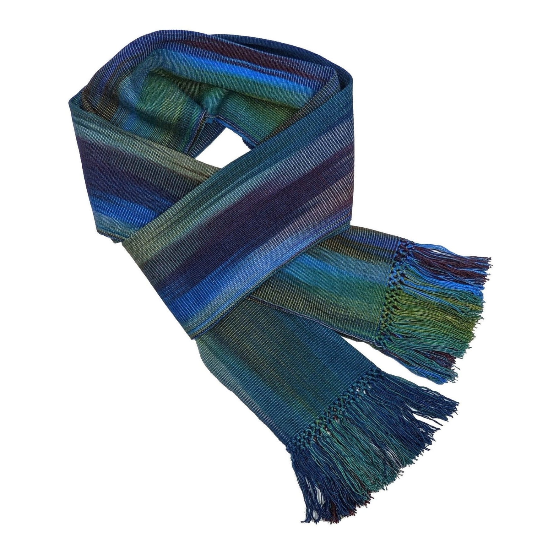 Blue, Green, Burgundy and Gray Lightweight Bamboo Handwoven Scarf 8 x 68 - A Thread of Hope Guatemalan Fair Trade