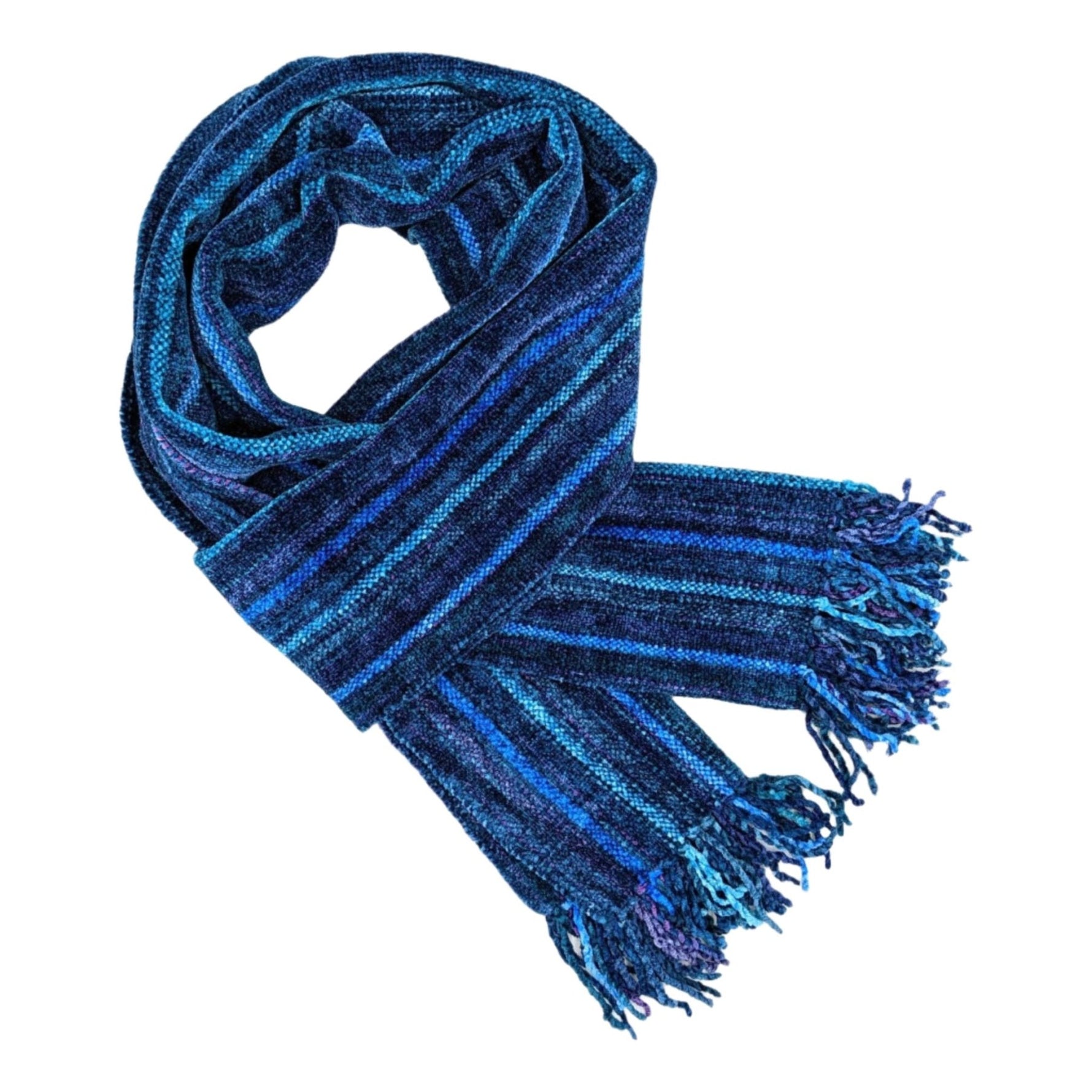 Blue Micro Stripes Bamboo Chenille Handwoven Scarf 8 x 68 - A Thread of Hope Guatemalan Fair Trade