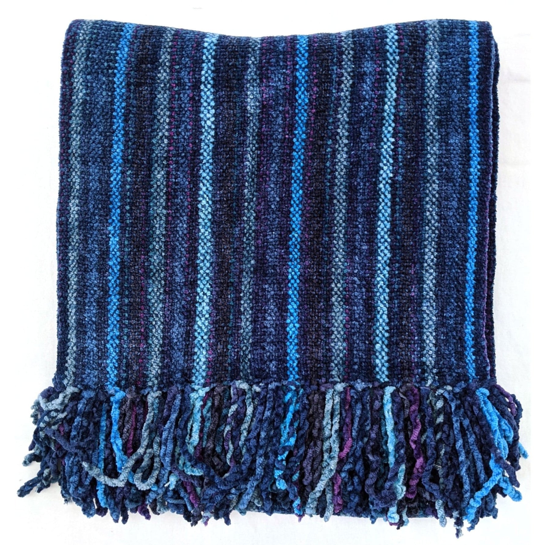 Blue Micro Stripes Bamboo Chenille Handwoven Scarf 8 x 68 - A Thread of Hope Guatemalan Fair Trade