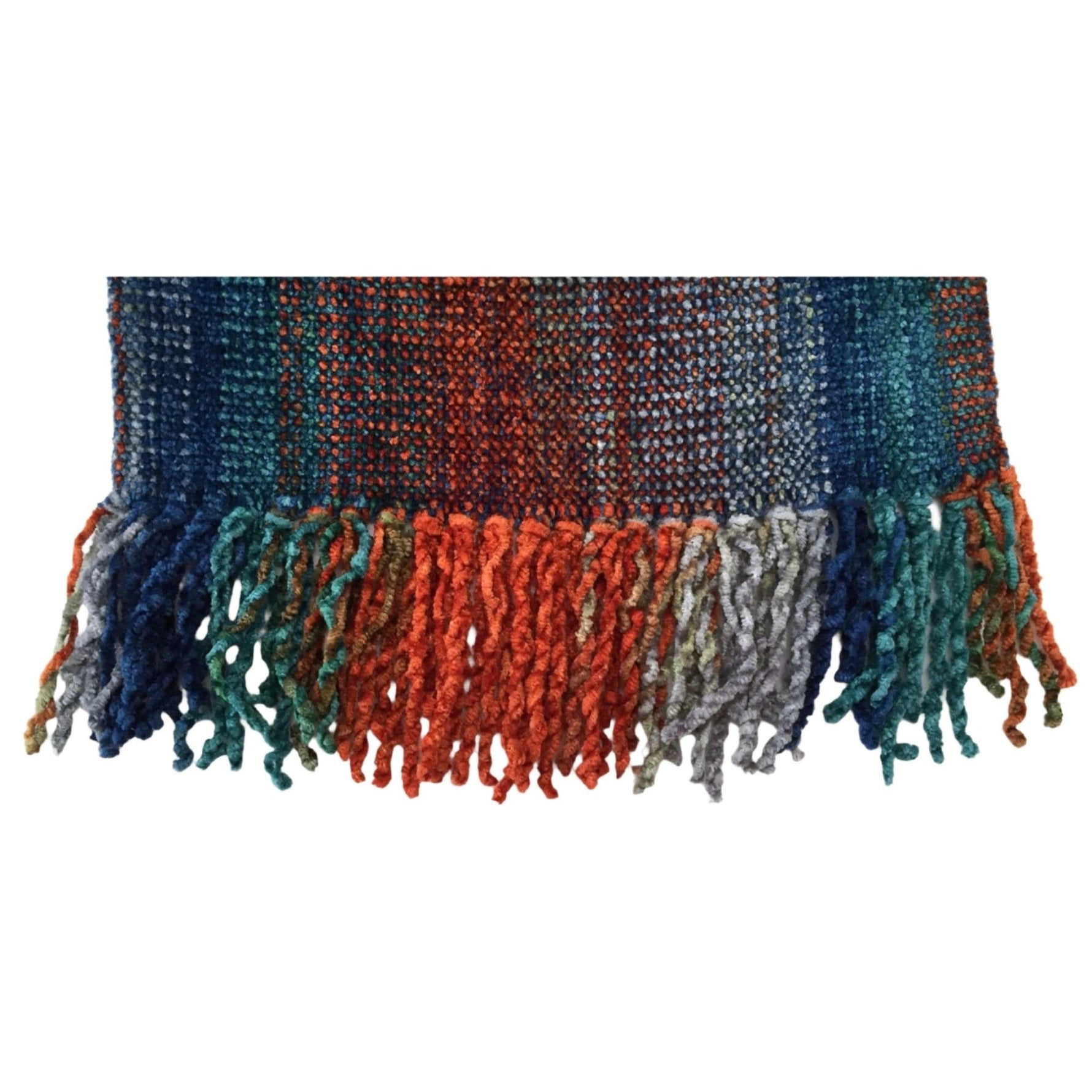 Blue, Orange and Gray Bamboo Chenille Handwoven Scarf 8 x 68 - A Thread of Hope Guatemalan Fair Trade