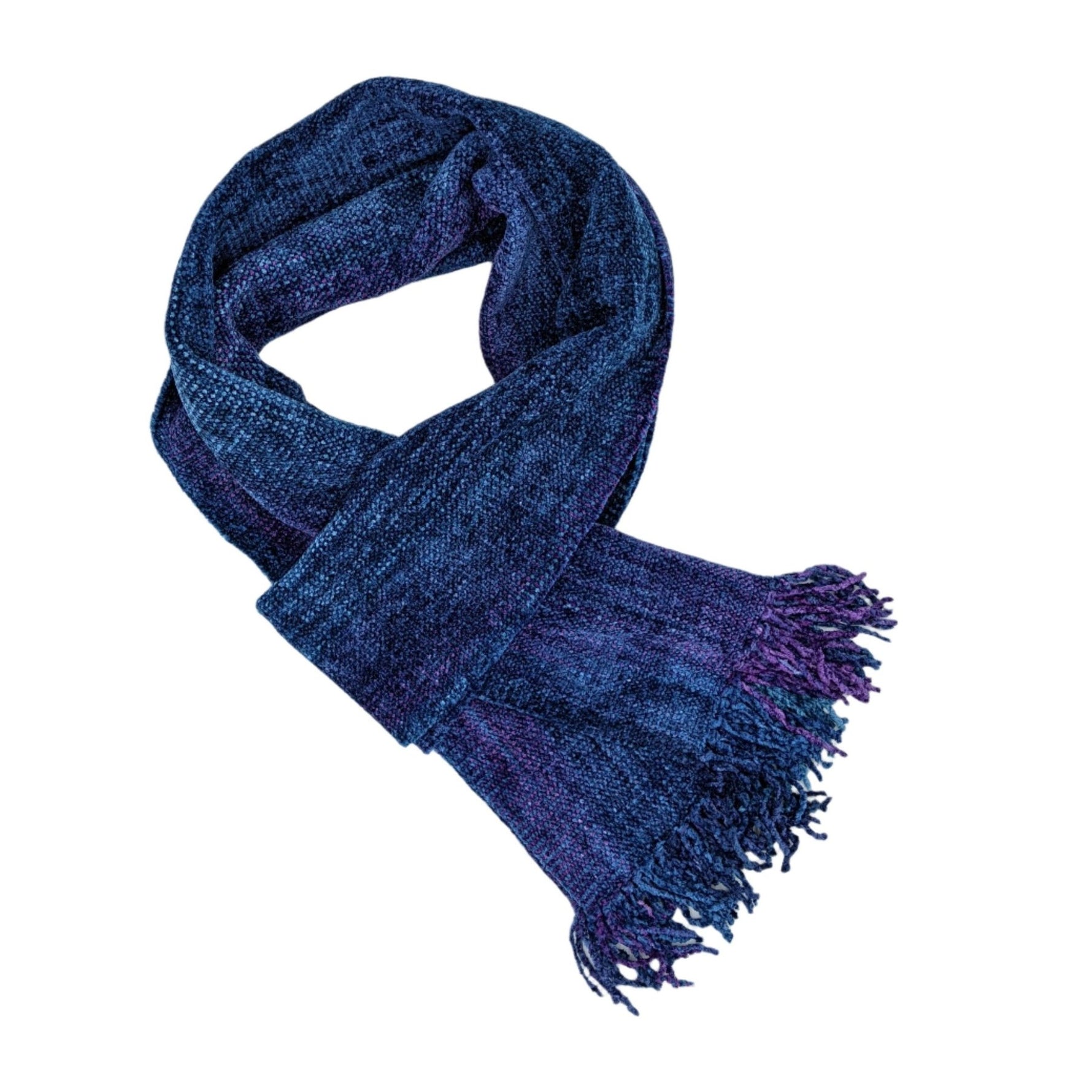 Blues and Purples Bamboo Chenille Handwoven Scarf 8 x 68 - A Thread of Hope Guatemalan Fair Trade