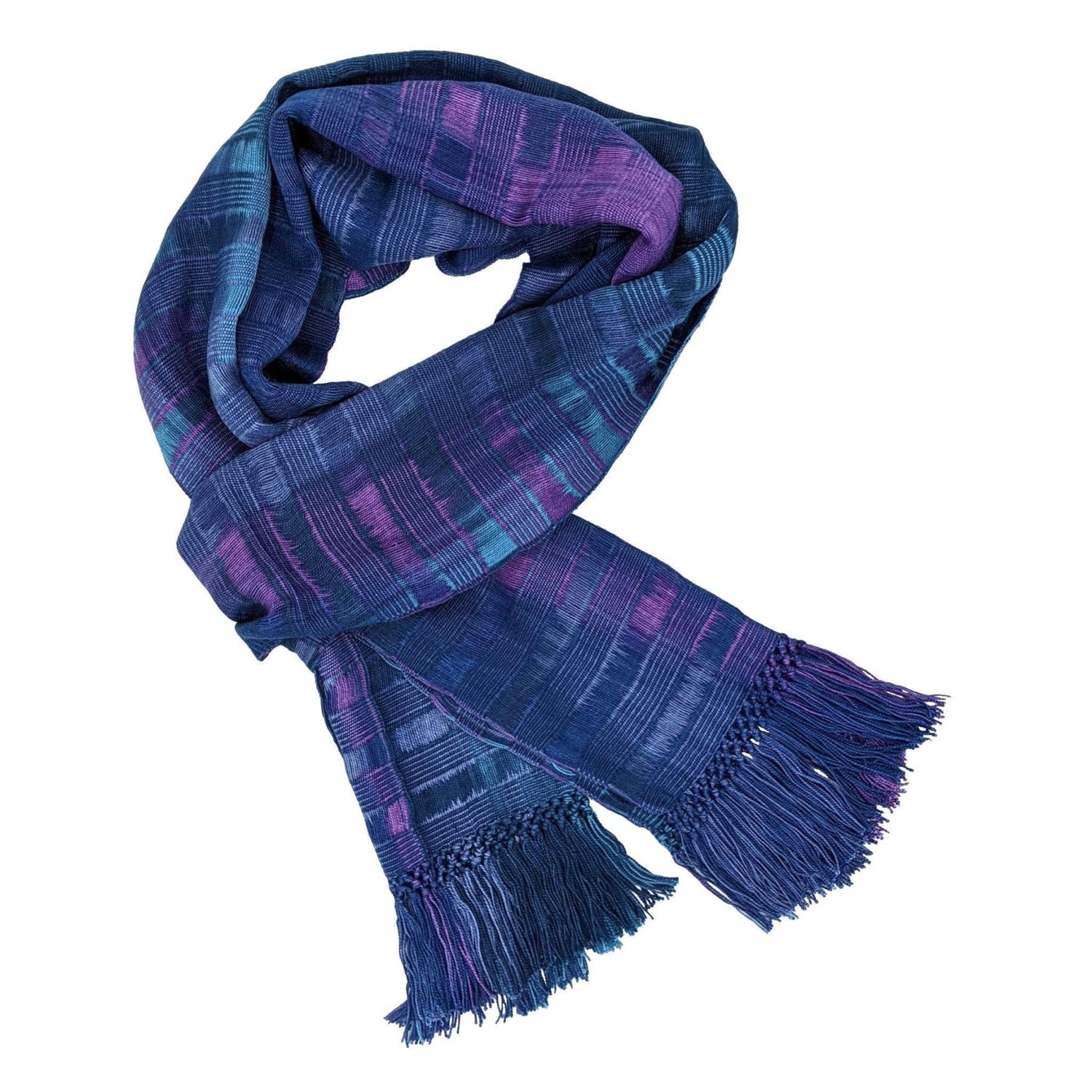 Blues and Purples Lightweight Bamboo Open - Weave Handwoven Scarf 8 x 68 - A Thread of Hope Guatemalan Fair Trade