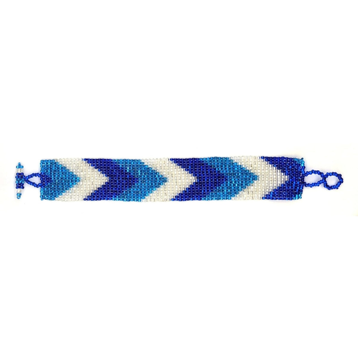 Blues and White Arrows Beaded Bracelet - A Thread of Hope Guatemalan Fair Trade