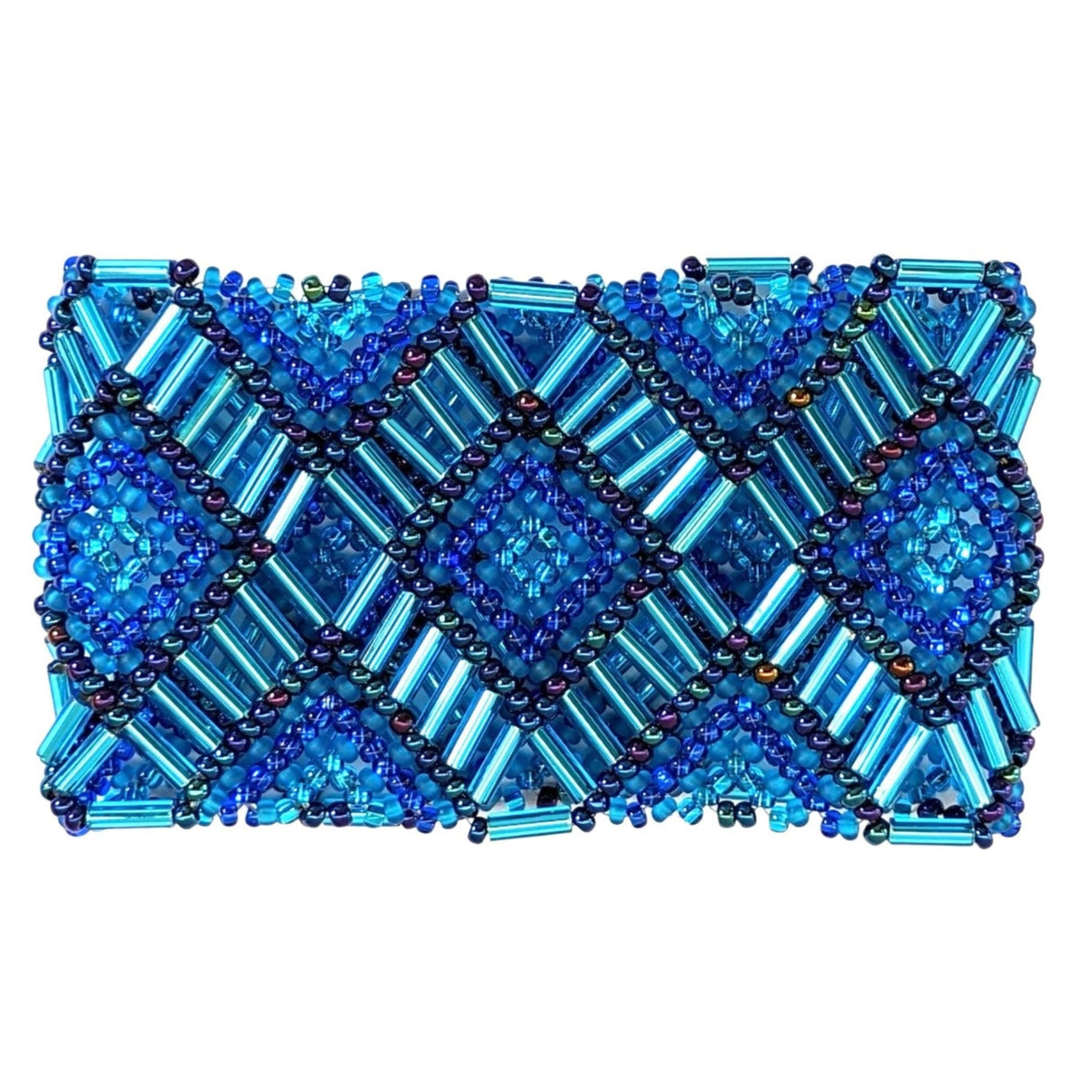 Blues Beaded Elastic Geometric Cuff - A Thread of Hope Guatemalan Fair Trade