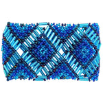 Blues Beaded Elastic Geometric Cuff - A Thread of Hope Guatemalan Fair Trade