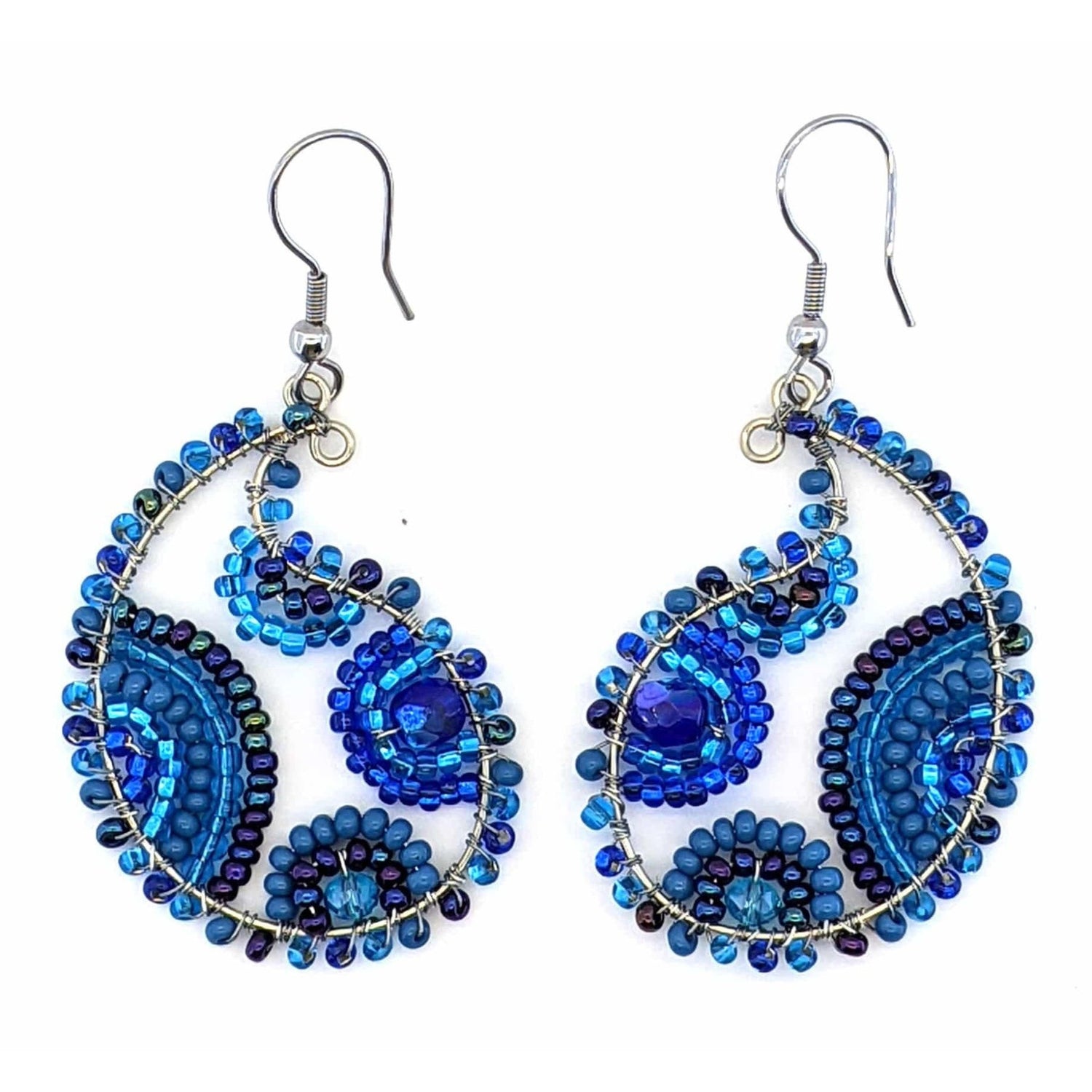 Blues Fiesta Paisley Beaded Earrings - A Thread of Hope Guatemalan Fair Trade