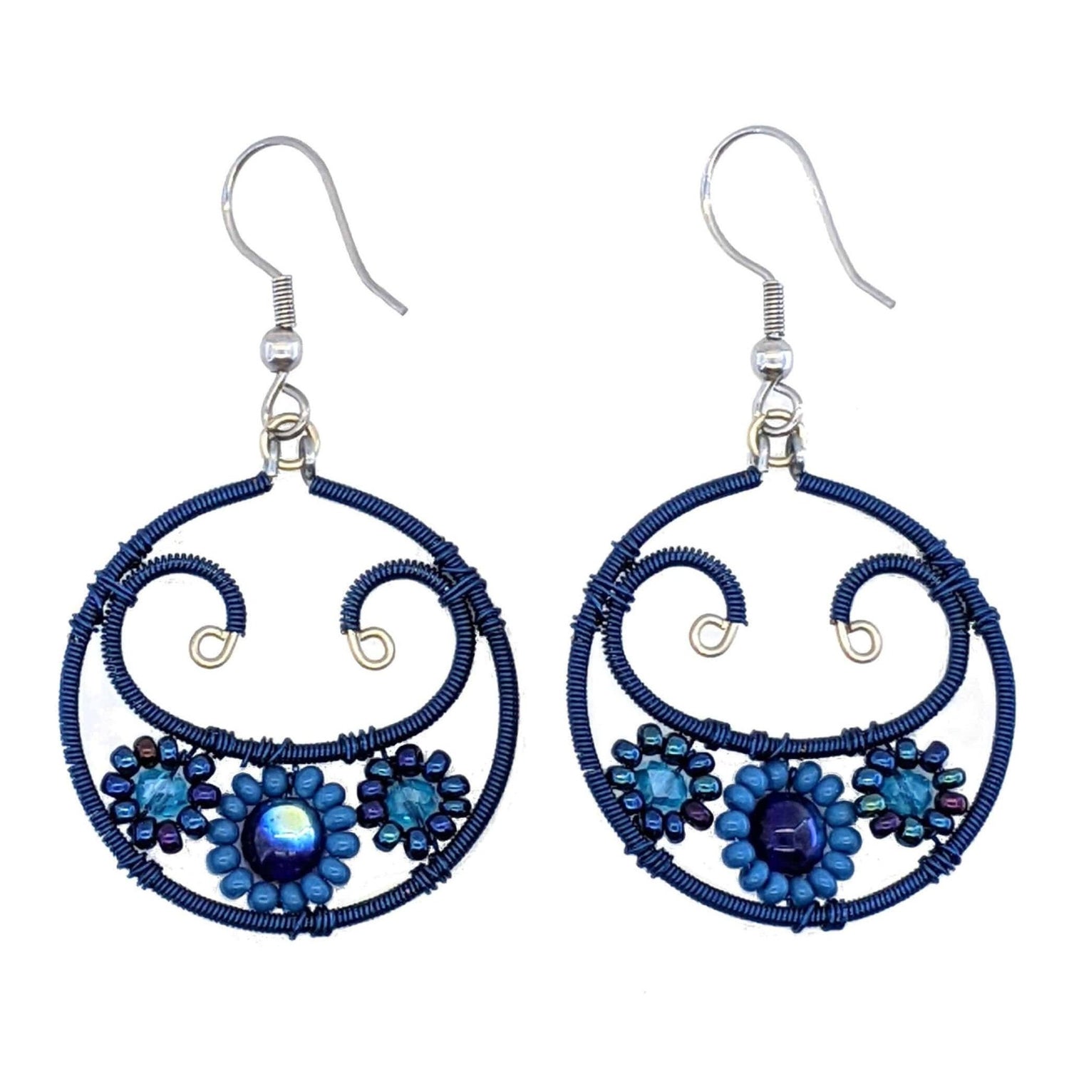 Blues Florecita Beaded Earrings - A Thread of Hope Guatemalan Fair Trade