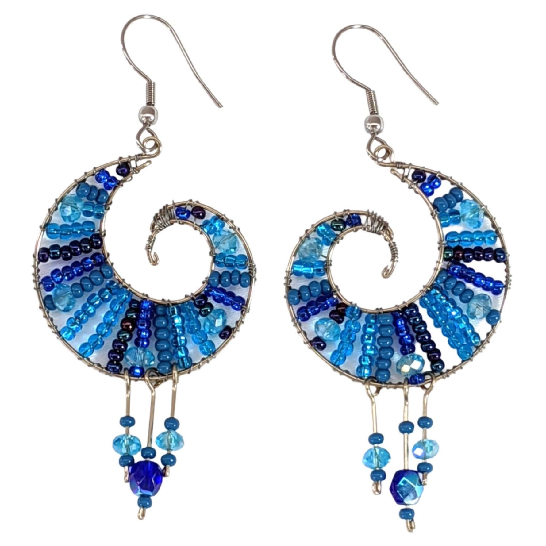 Blues Koru Beaded Earrings - A Thread of Hope Guatemalan Fair Trade