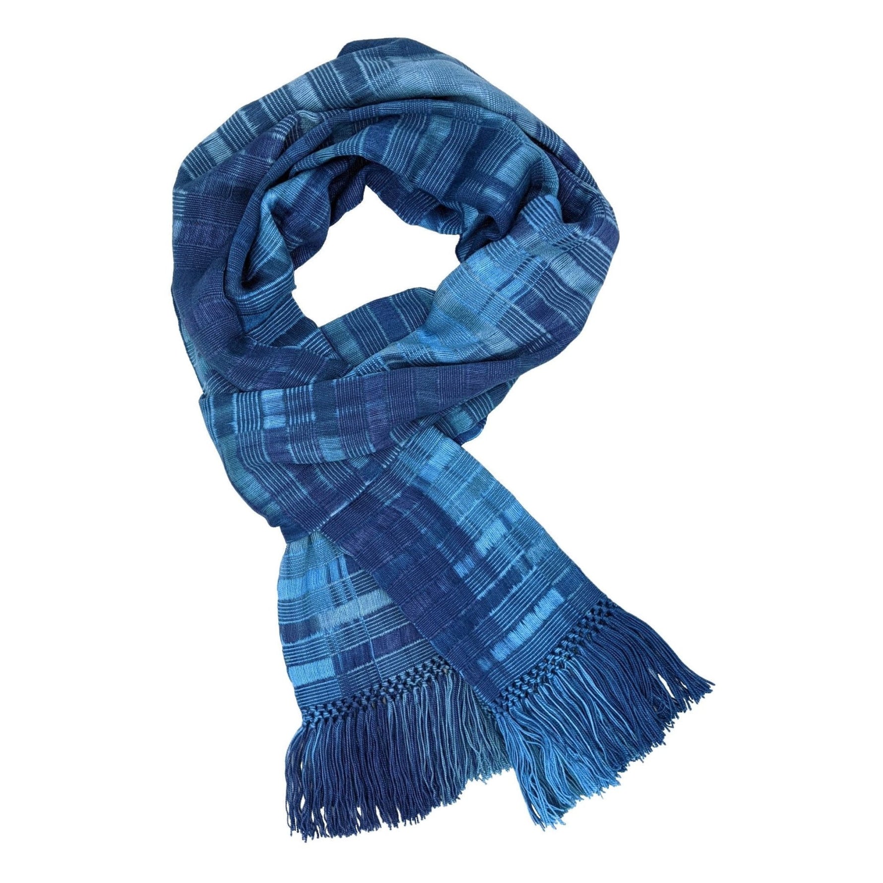 Blues Lightweight Bamboo Open - Weave Handwoven Scarf 8 x 68 - A Thread of Hope Guatemalan Fair Trade