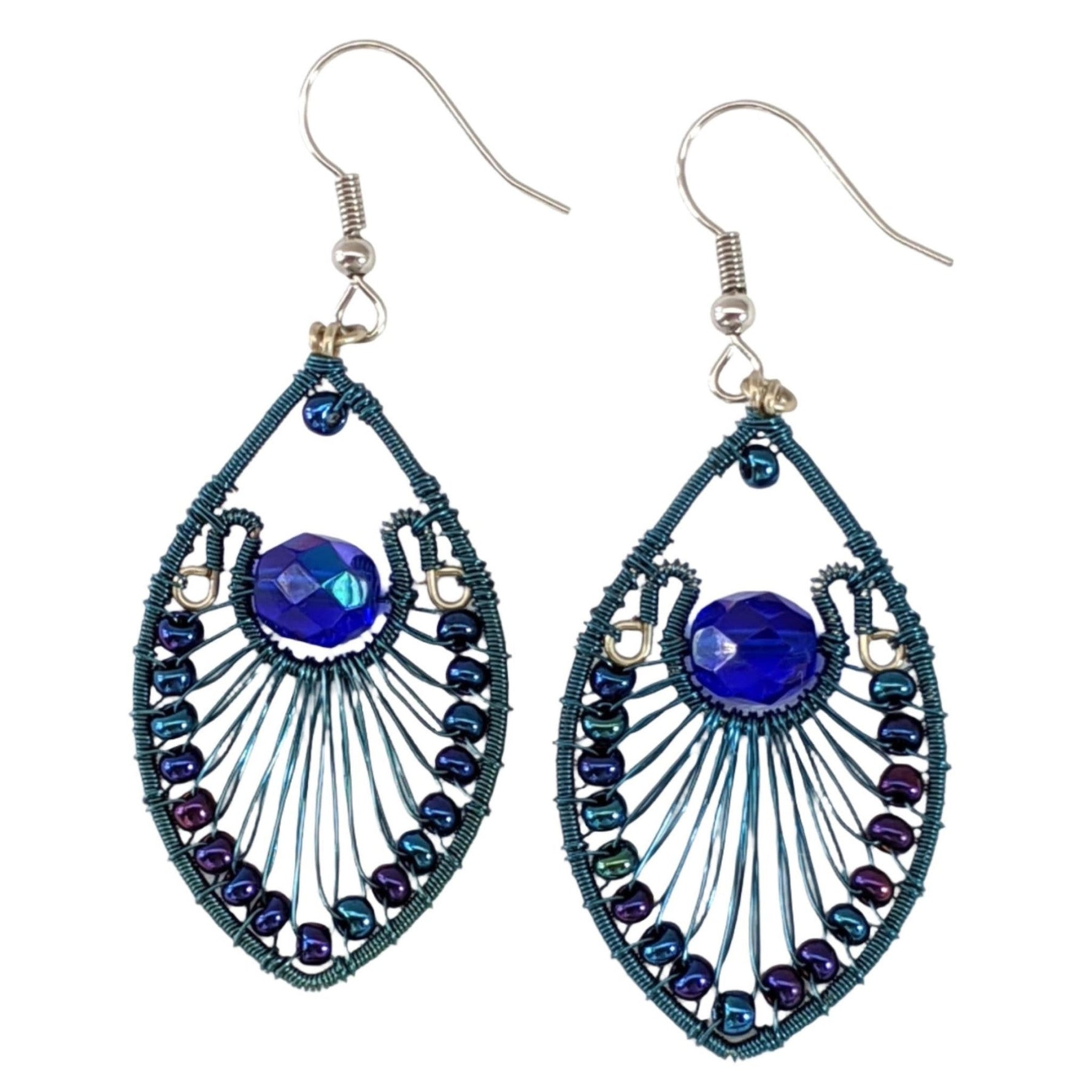 Blues Peacock Earrings - A Thread of Hope Guatemalan Fair Trade