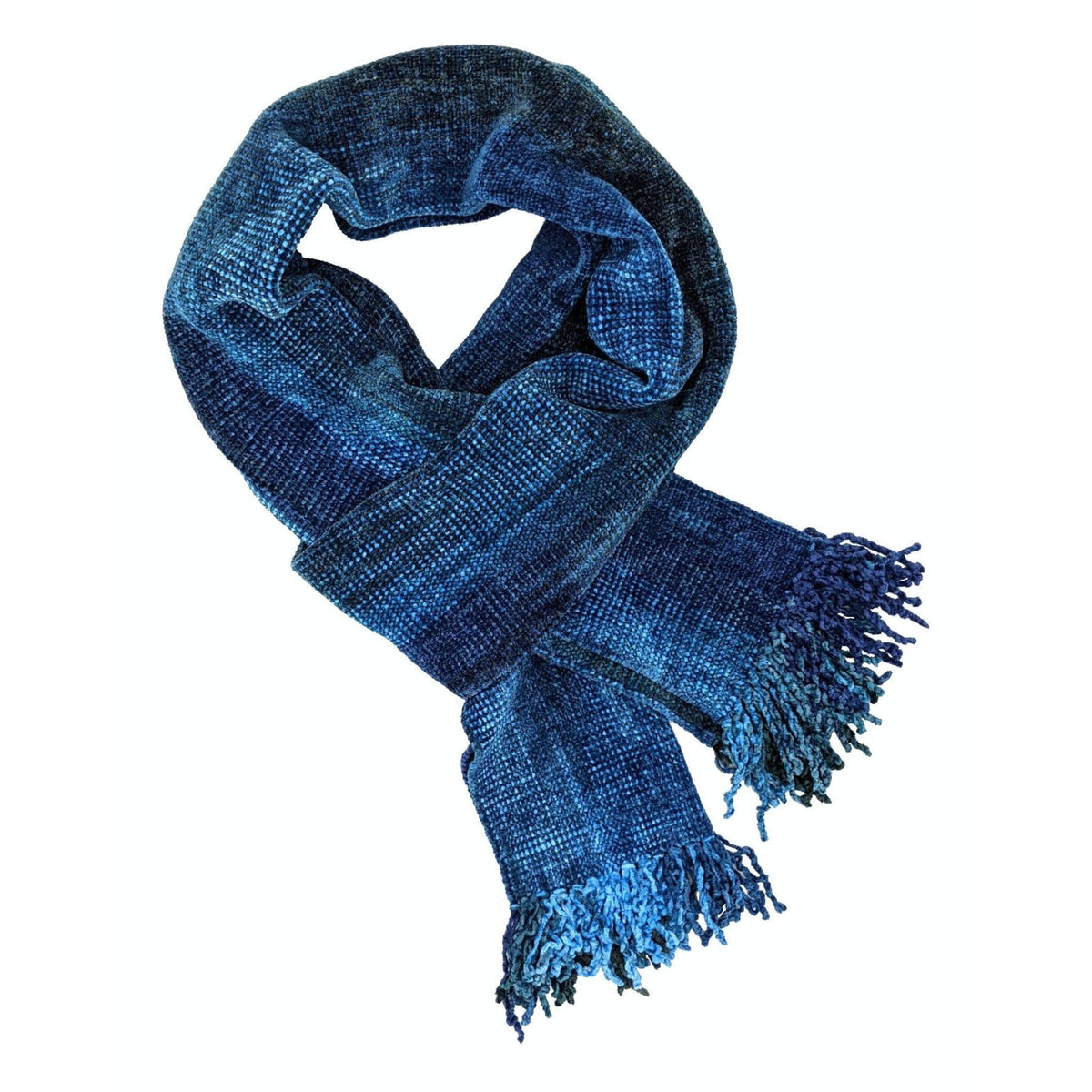 Blues with Dark Gray Bamboo Chenille Handwoven Scarf 8 x 68 - A Thread of Hope Guatemalan Fair Trade