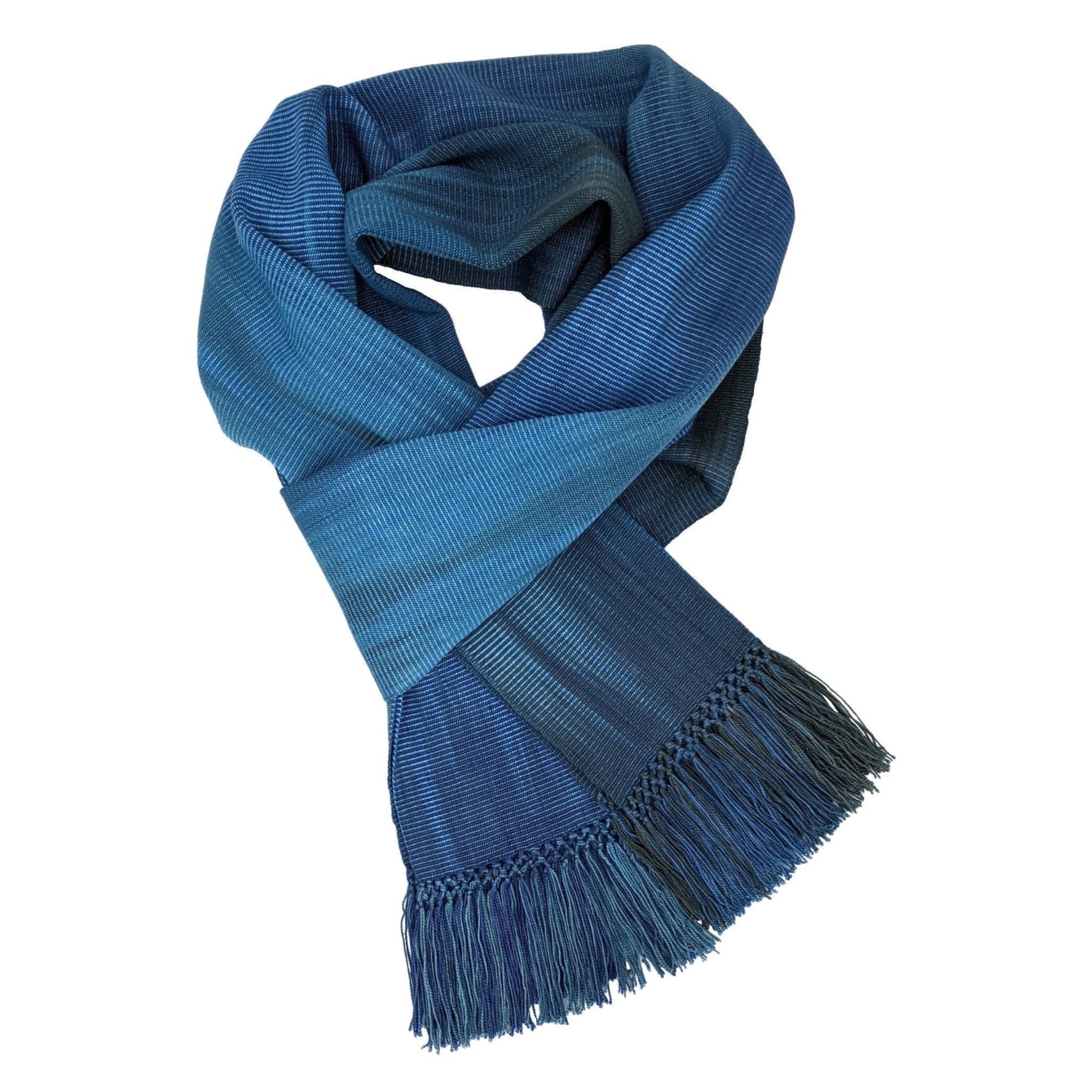 Blues with Dark Gray - Lightweight Bamboo Handwoven Scarf 8 x 68 - A Thread of Hope Guatemalan Fair Trade