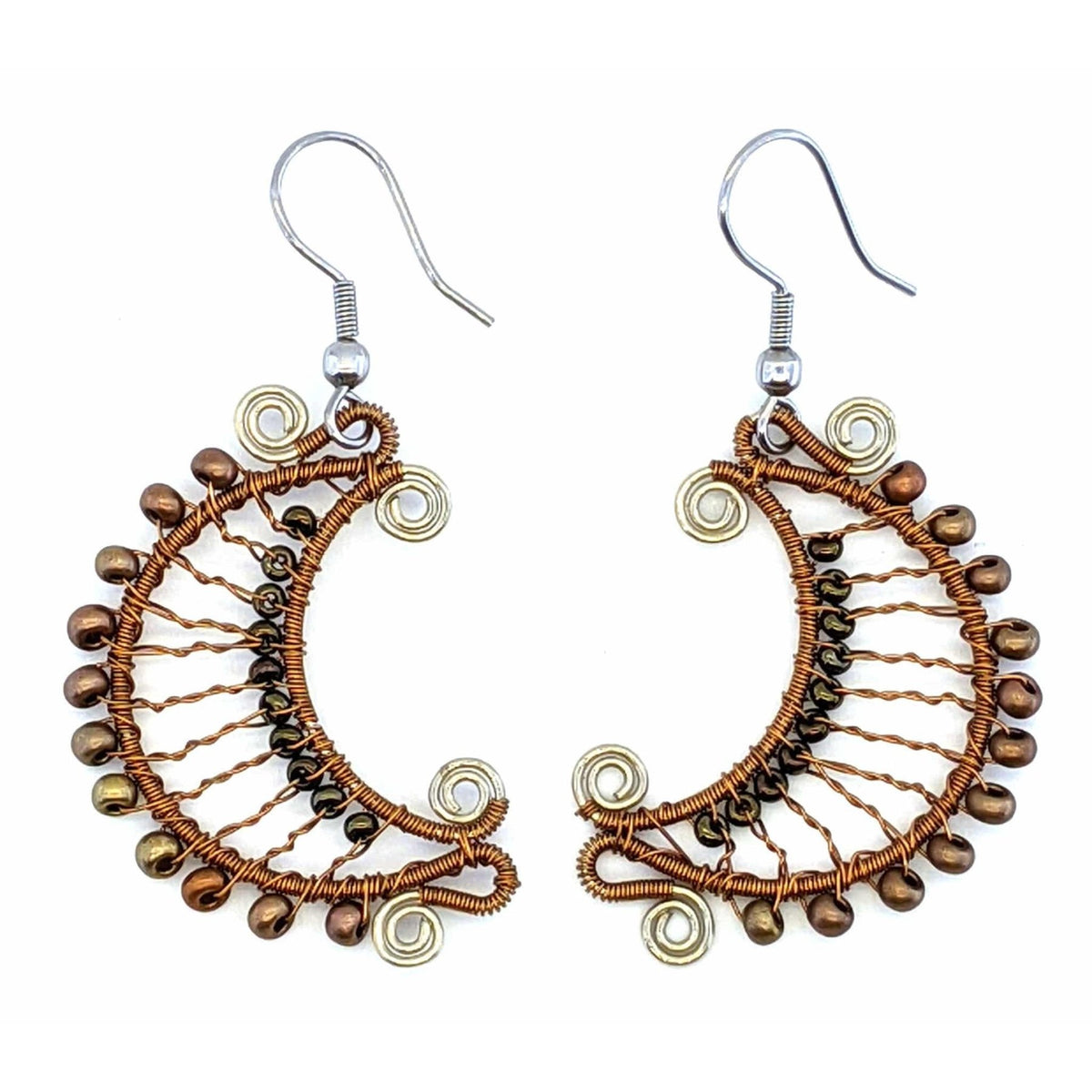 Bronze Crescent Moon Beaded Earrings - A Thread of Hope Guatemalan Fair Trade