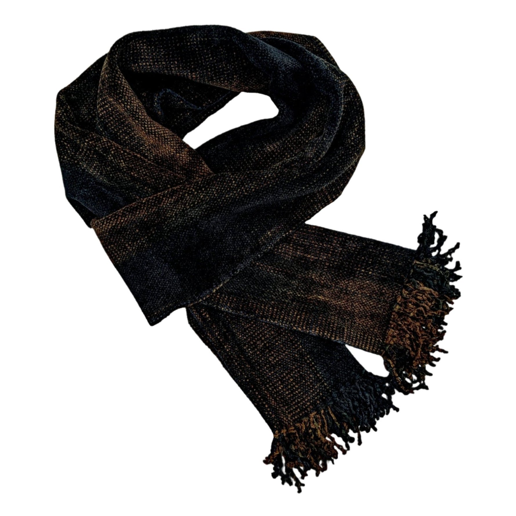 Browns and Black Bamboo Chenille Handwoven Scarf 8 x 68 - A Thread of Hope Guatemalan Fair Trade