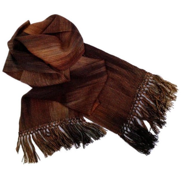 Browns and Black Lightweight Bamboo Handwoven Scarf 8 x 68 - A Thread of Hope Guatemalan Fair Trade