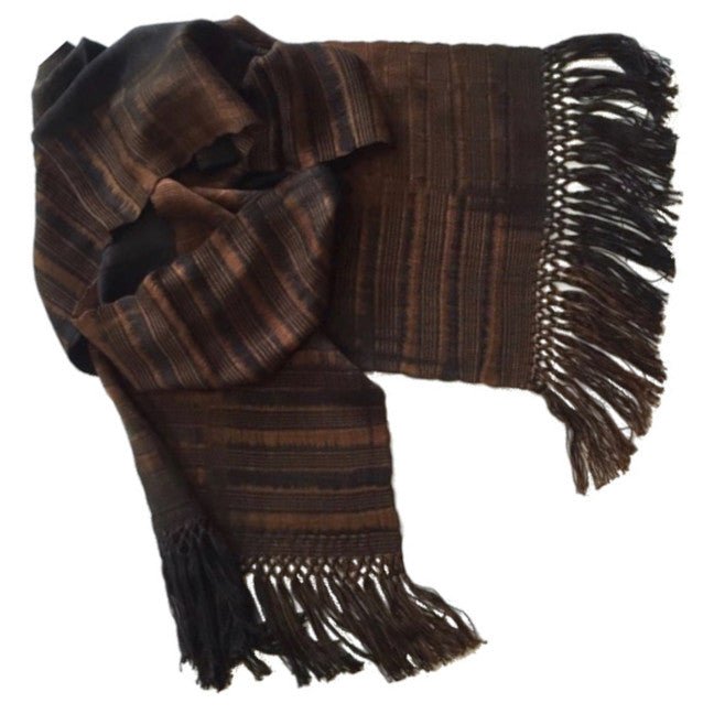 Browns and Black Lightweight Bamboo Open - Weave Handwoven Scarf 8 x 68 - A Thread of Hope Guatemalan Fair Trade