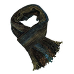 Browns with Turquoise Bamboo Chenille Handwoven Scarf 8 x 68 - A Thread of Hope Guatemalan Fair Trade