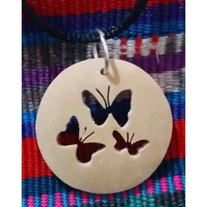 Butterflies Coco Spirit Hand - Carved Coconut Shell Necklace - A Thread of Hope Guatemalan Fair Trade