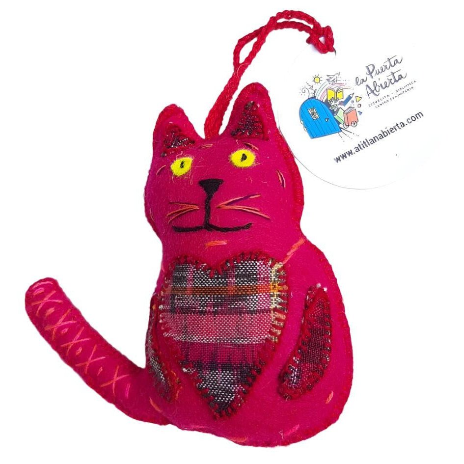 Cat Felt and Repurposed Traditional Fabric Ornament - A Thread of Hope Guatemalan Fair Trade