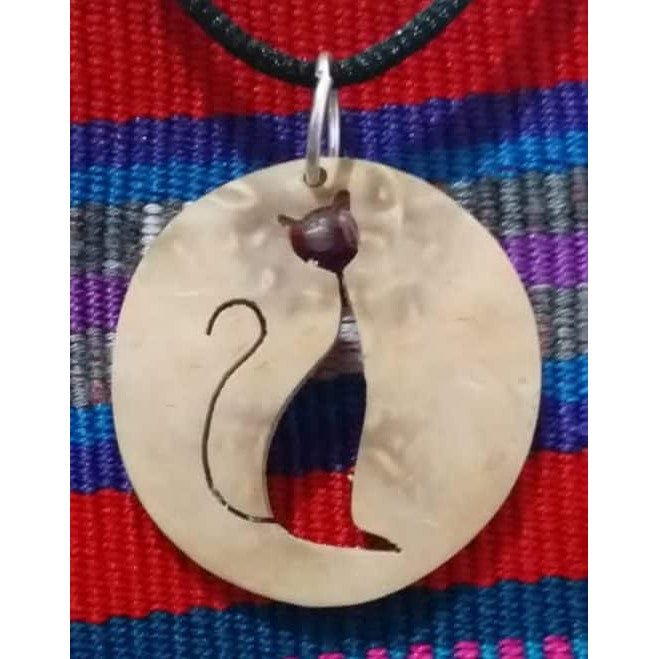 Cat – Tall Coco Spirit Hand - Carved Coconut Shell Necklace - A Thread of Hope Guatemalan Fair Trade