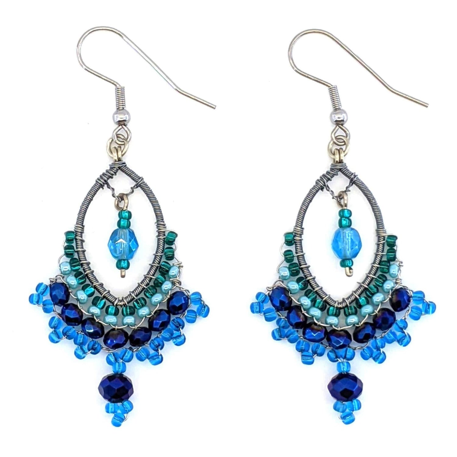 Celestial Blues and Teal Catarina Beaded Earrings - A Thread of Hope Guatemalan Fair Trade