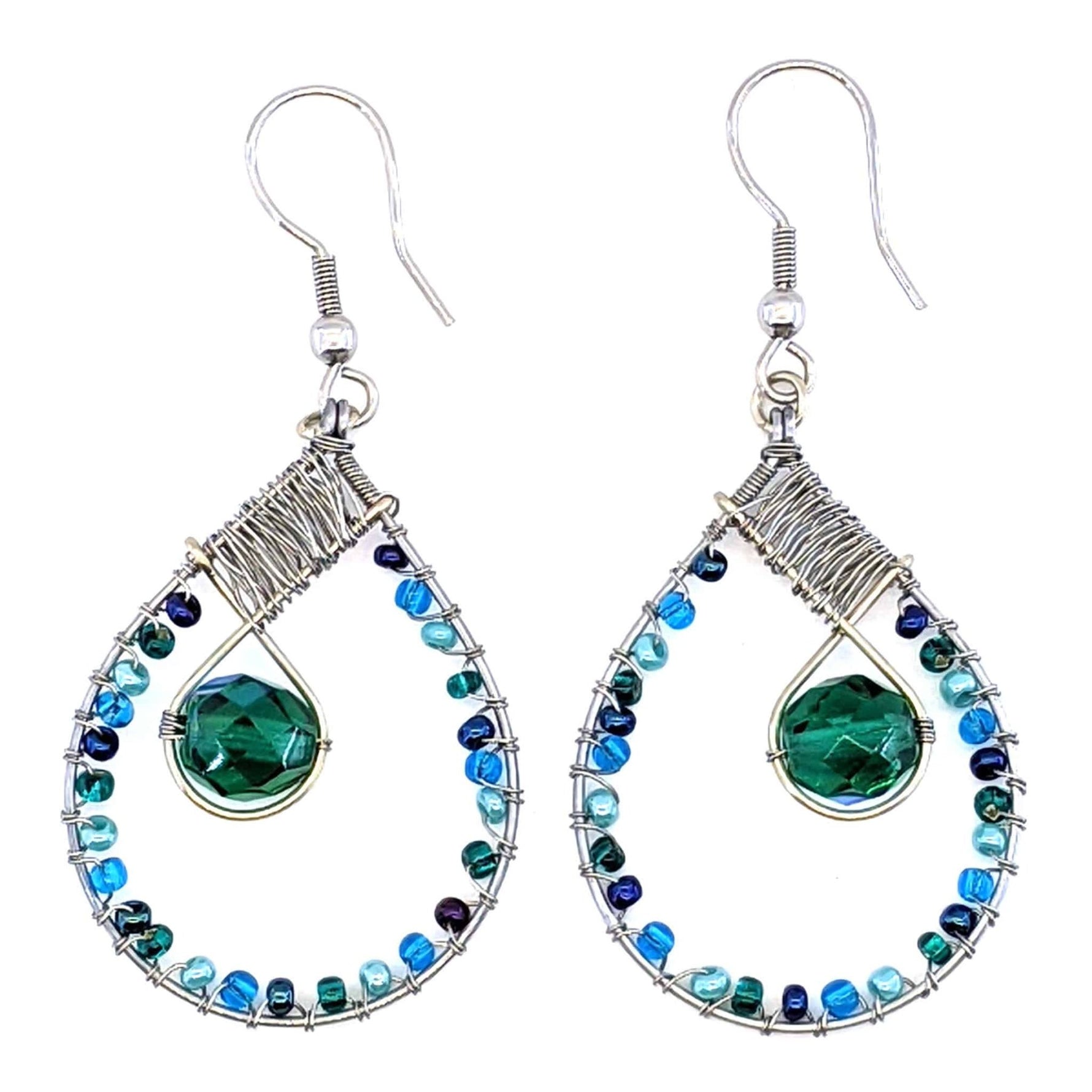 Celestial Blues and Teal Emilia Beaded Earrings - A Thread of Hope Guatemalan Fair Trade