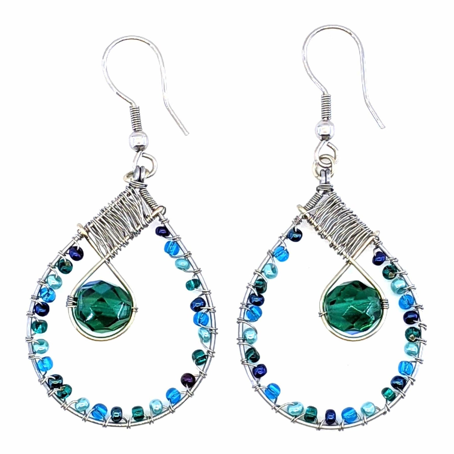 Celestial Blues and Teal Emilia Beaded Earrings - A Thread of Hope Guatemalan Fair Trade