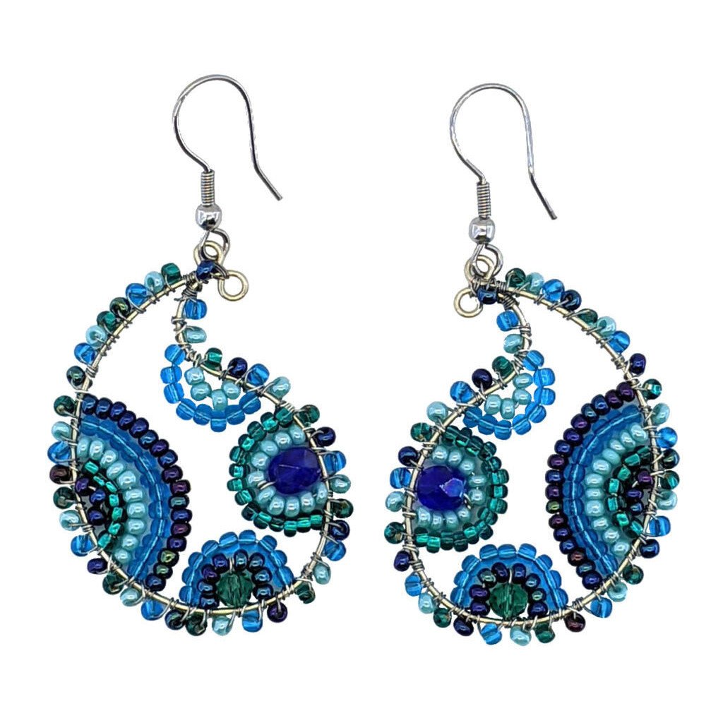 Celestial Blues and Teal Paisley Beaded Earrings - A Thread of Hope Guatemalan Fair Trade