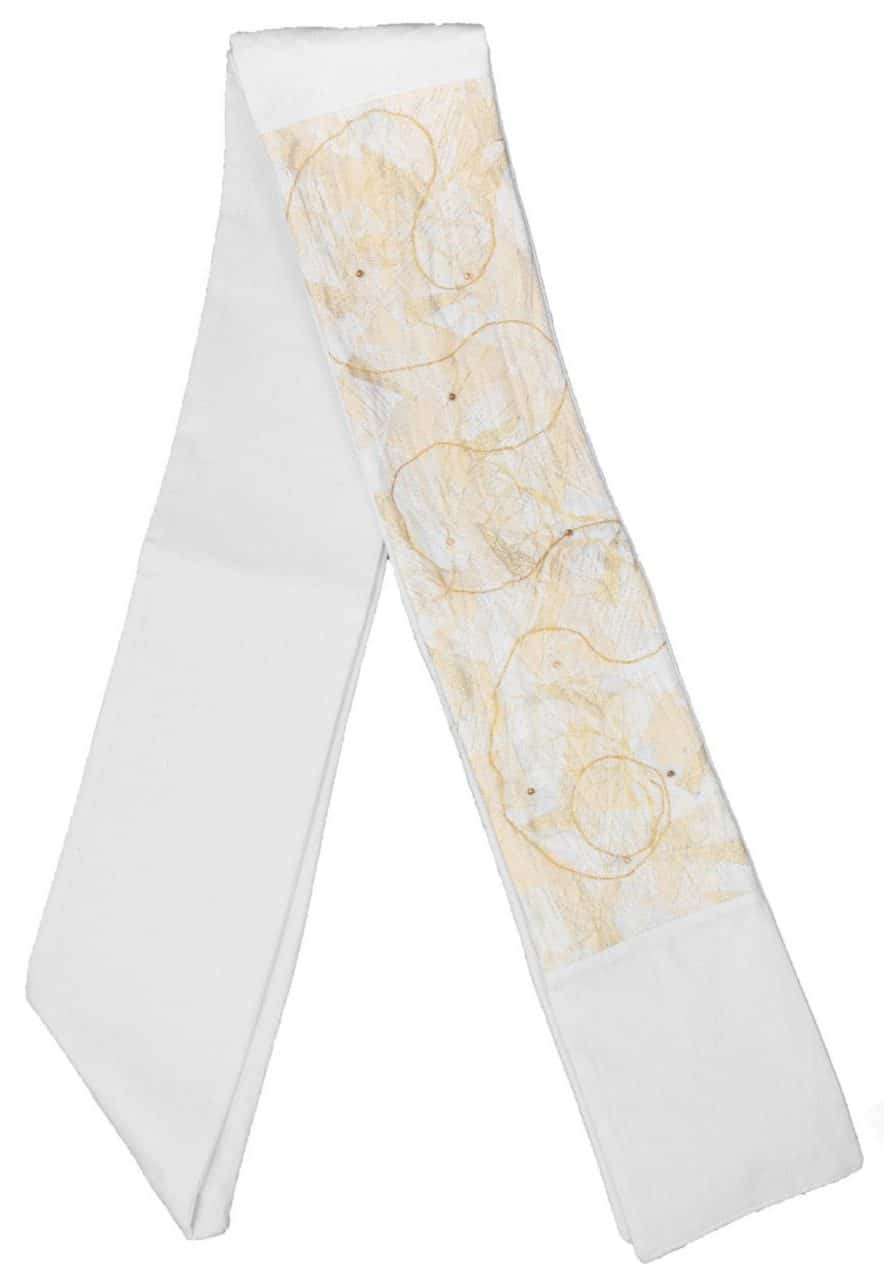 Contemporary Clerical Stole - White, Silver, Gold - A Thread of Hope Guatemalan Fair Trade