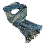 Denim (Blue, Black, Cream and Gray) Bamboo Chenille Handwoven Scarf 8 x 68 - A Thread of Hope Guatemalan Fair Trade