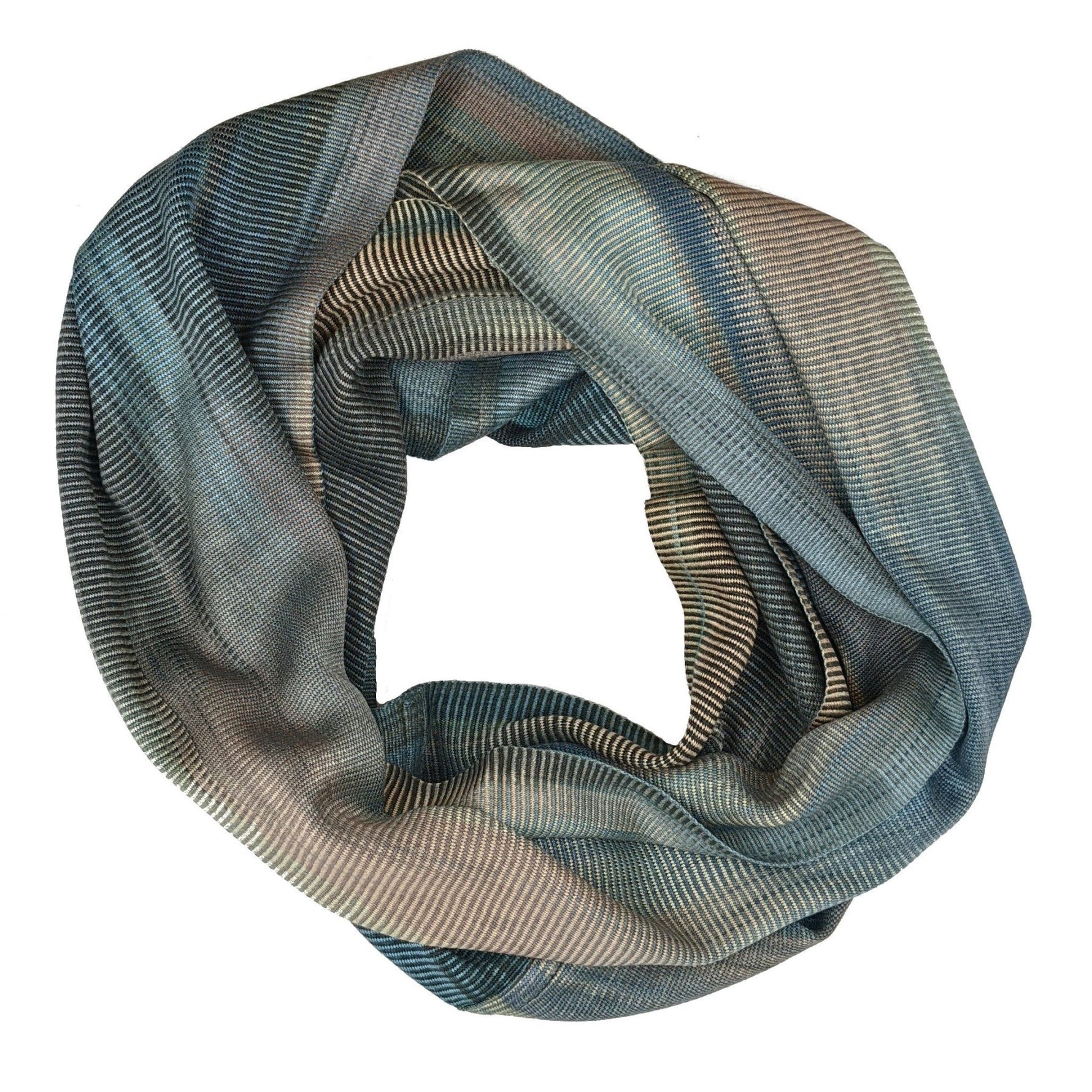 Denim (Blue, Black, Cream and Gray) Lightweight Bamboo Handwoven Infinity Scarf 11 x 68 - A Thread of Hope Guatemalan Fair Trade