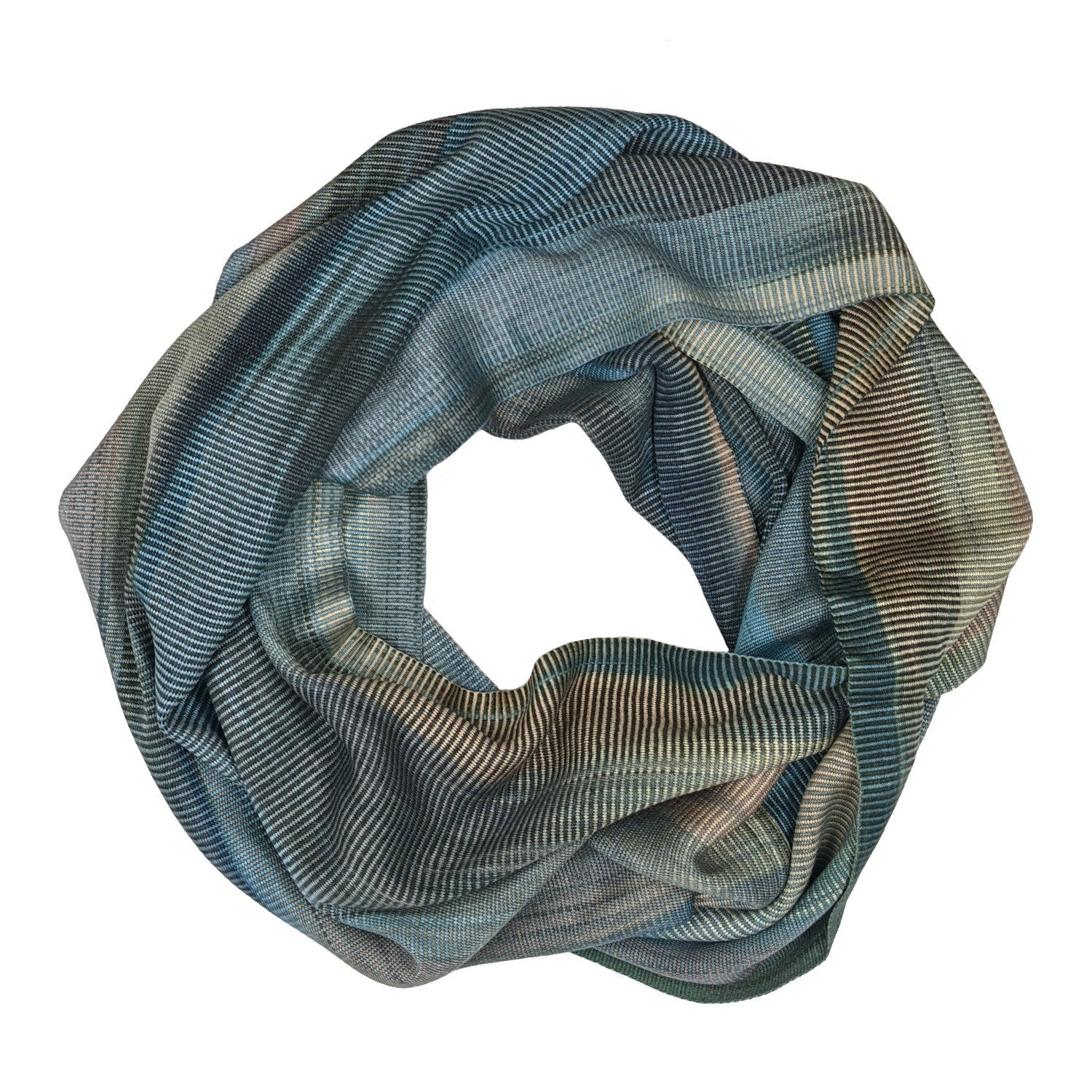 Denim (Blue, Black, Cream and Gray) Lightweight Bamboo Handwoven Infinity Scarf 11 x 68 - A Thread of Hope Guatemalan Fair Trade