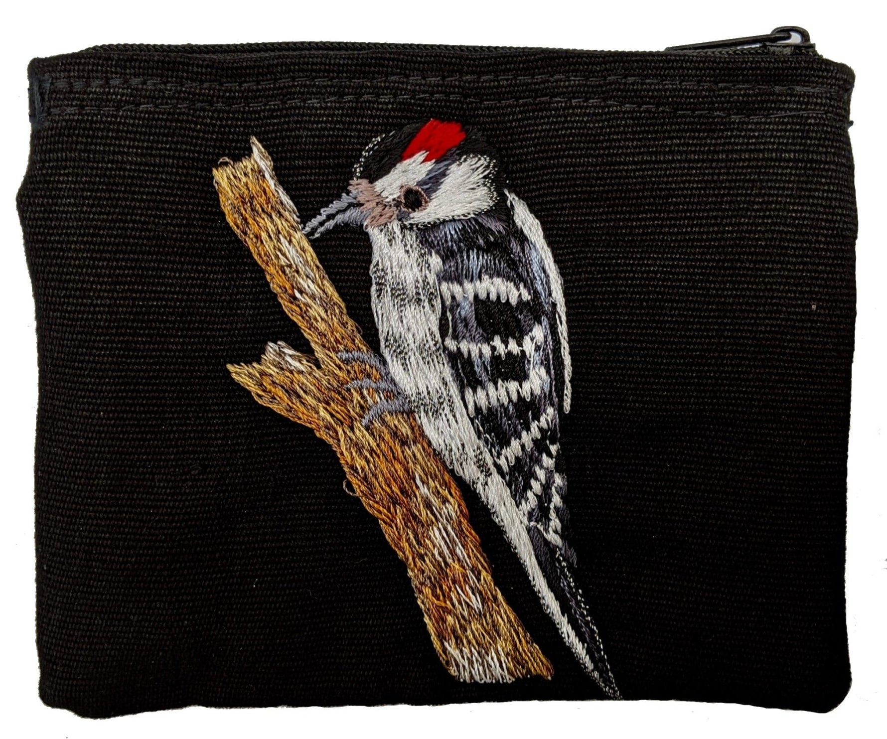 Downy Woodpecker Thread Painted Cotton Coin Purse - A Thread of Hope Guatemalan Fair Trade