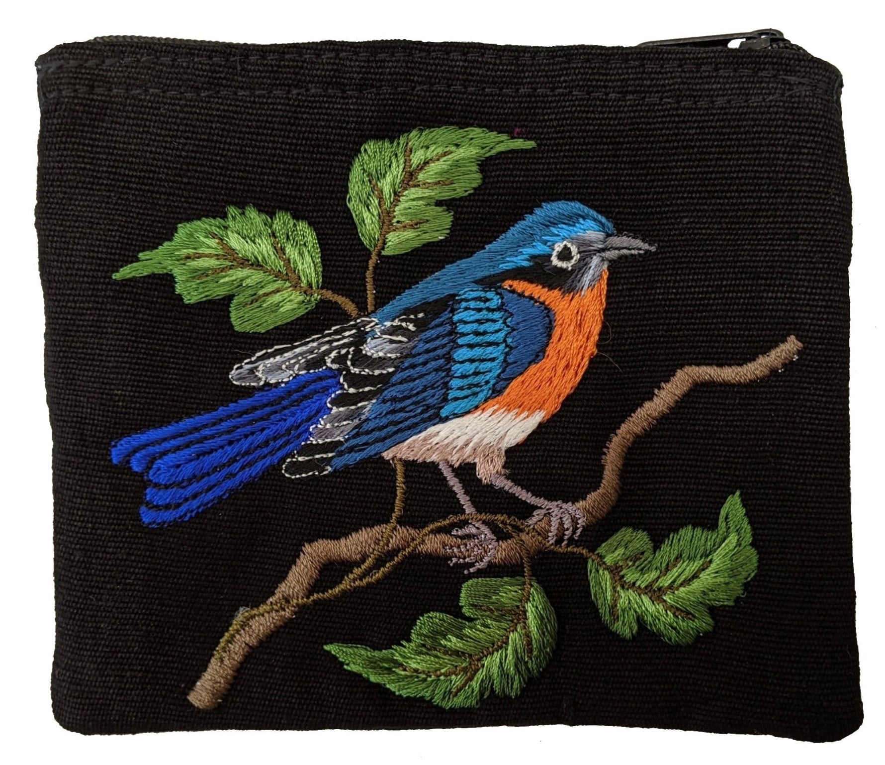 Eastern Bluebird Thread Painted Cotton Coin Purse - A Thread of Hope Guatemalan Fair Trade