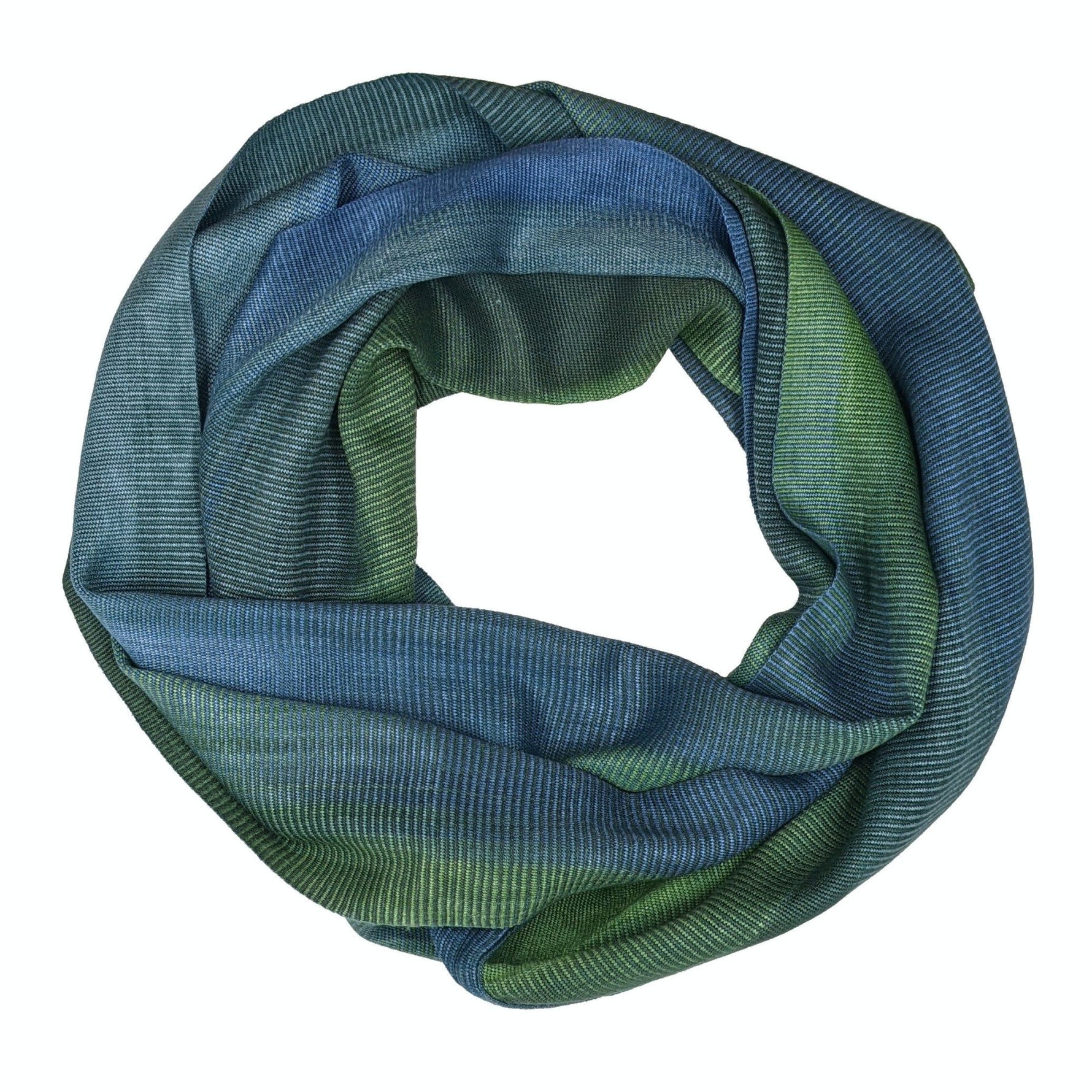 Emerald Green and Sapphire Blue Lightweight Bamboo Handwoven Infinity Scarf 11 x 68 - A Thread of Hope Guatemalan Fair Trade