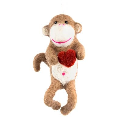 Felted Monkey with Heart in Hands - A Thread of Hope Guatemalan Fair Trade