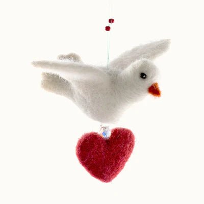 Felted Wool Dove with Heart Ornament - A Thread of Hope Guatemalan Fair Trade