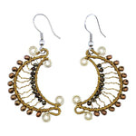 Gold and Browns Crescent Moon Beaded Earrings - A Thread of Hope Guatemalan Fair Trade