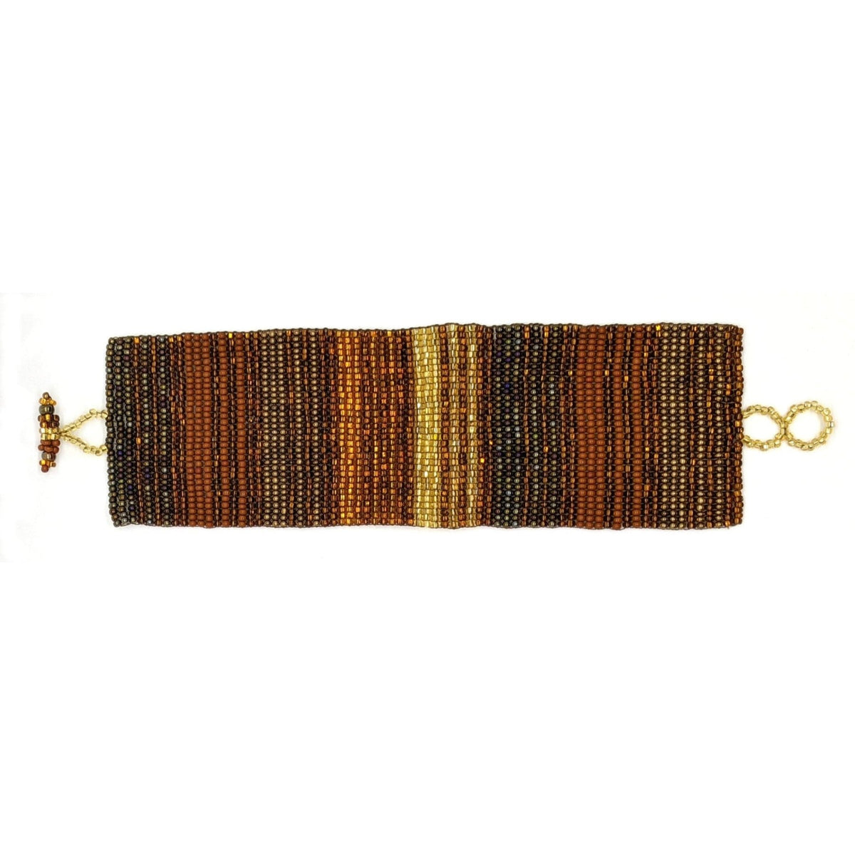 Golds and Browns Wide Woven Stripes Beaded Bracelet - A Thread of Hope Guatemalan Fair Trade