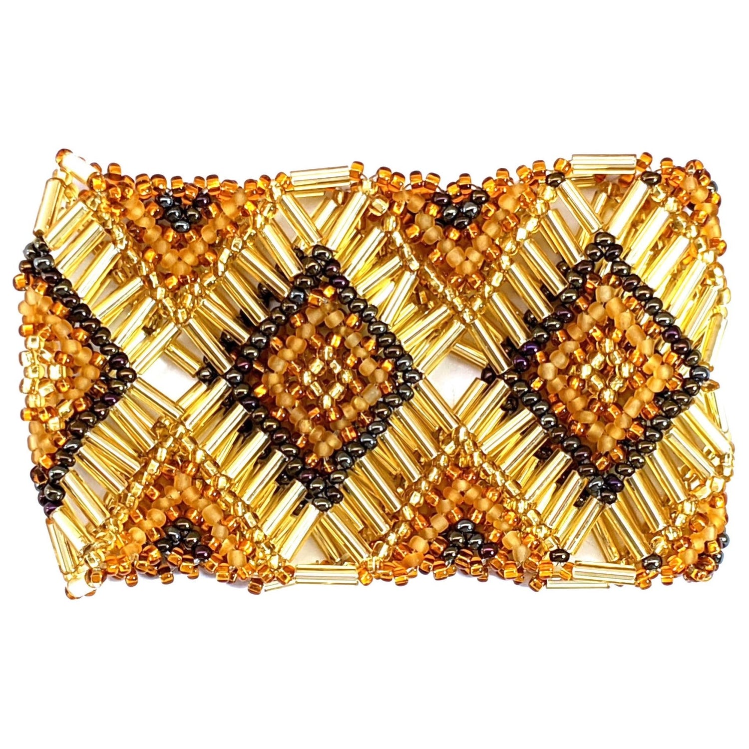 Golds Beaded Elastic Geometric Cuff - A Thread of Hope Guatemalan Fair Trade