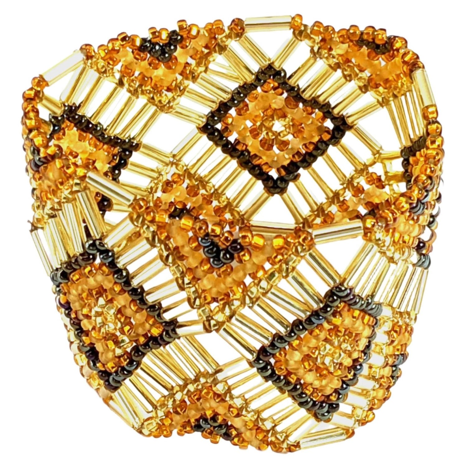 Golds Beaded Elastic Geometric Cuff - A Thread of Hope Guatemalan Fair Trade