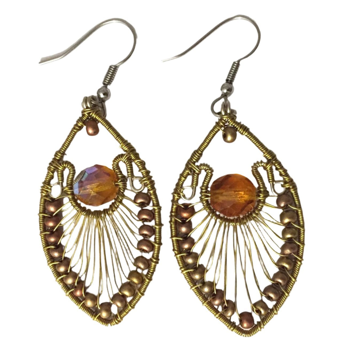 Golds Peacock Earrings - A Thread of Hope Guatemalan Fair Trade