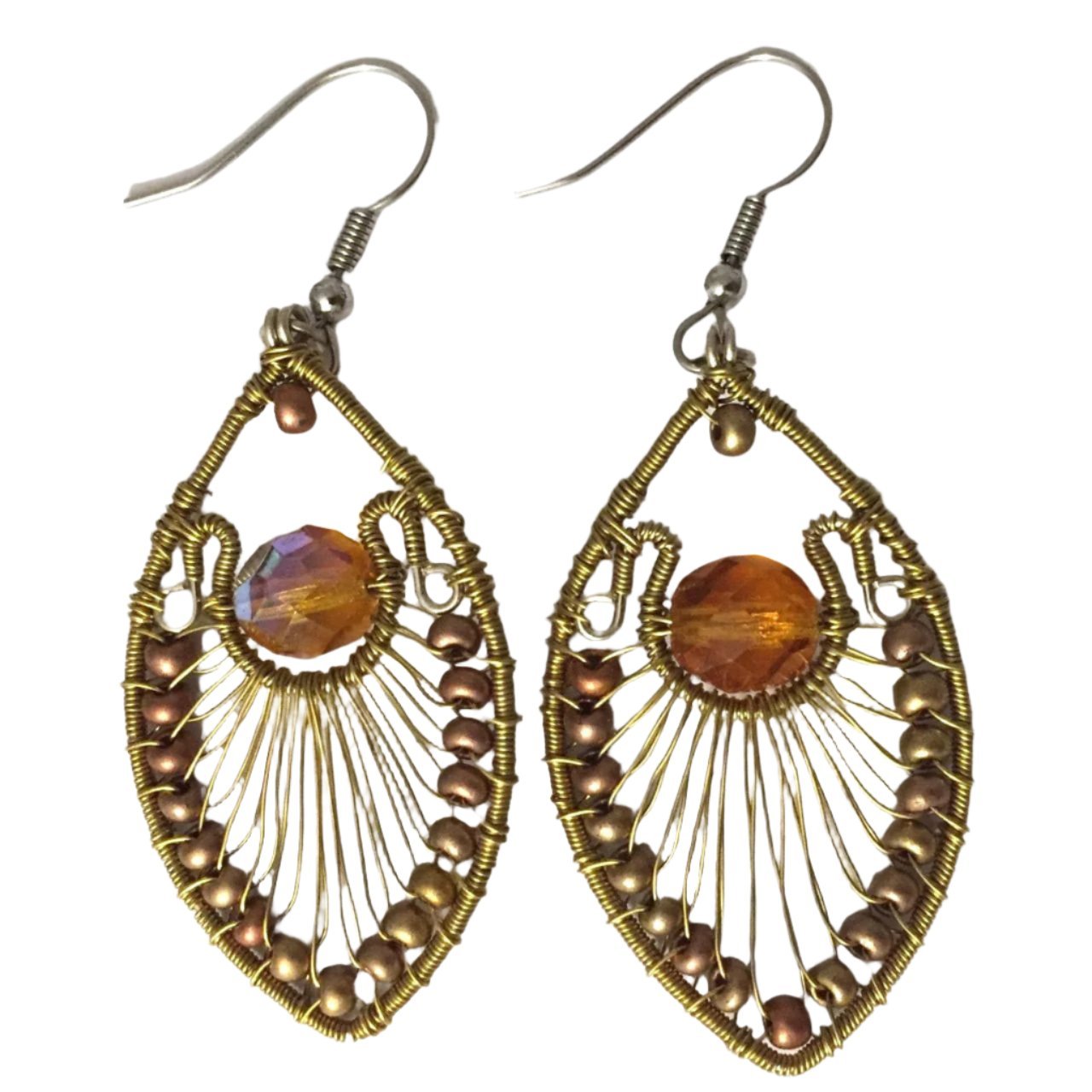 Golds Peacock Earrings - A Thread of Hope Guatemalan Fair Trade