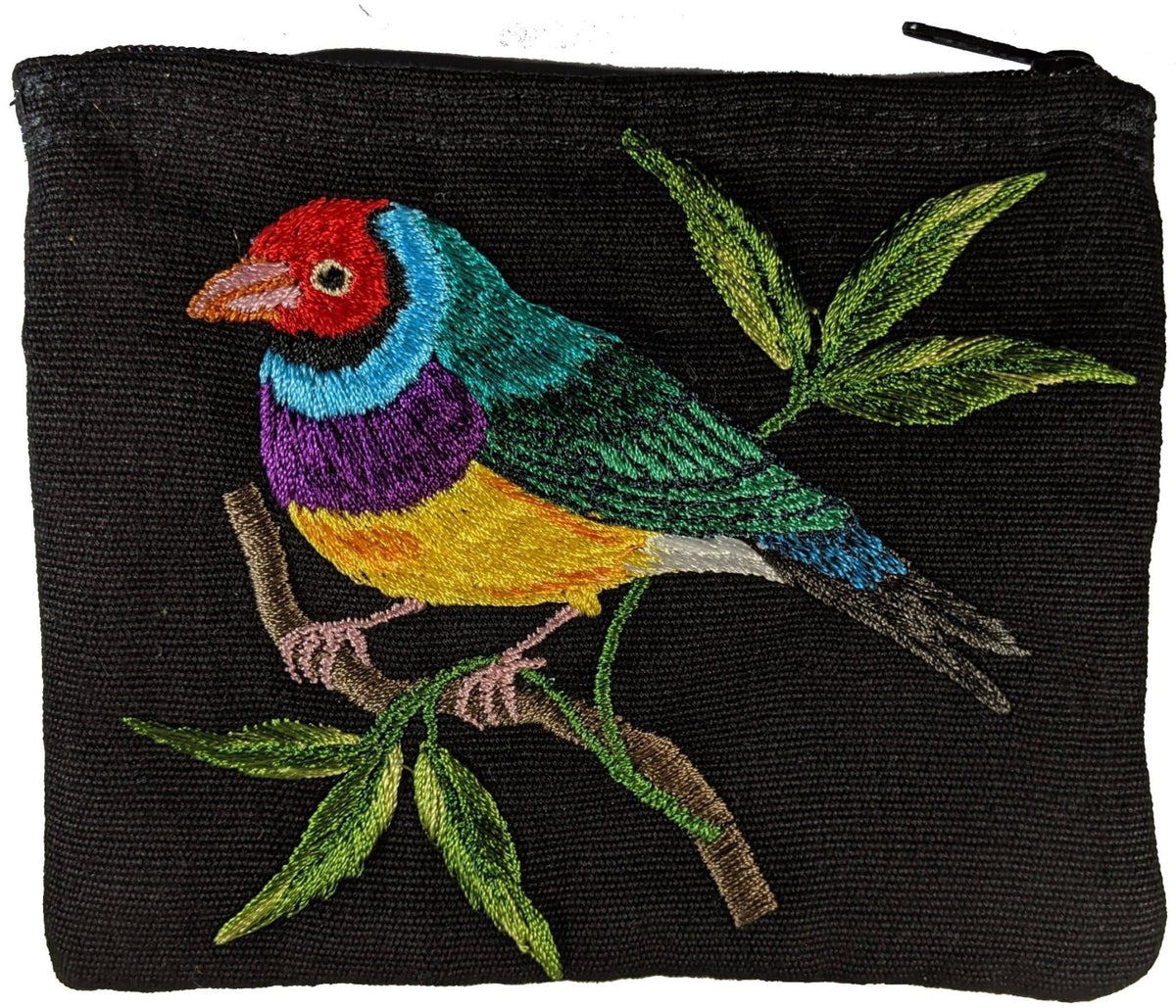 Gouldian Finch Thread Painted Cotton Coin Purse - A Thread of Hope Guatemalan Fair Trade