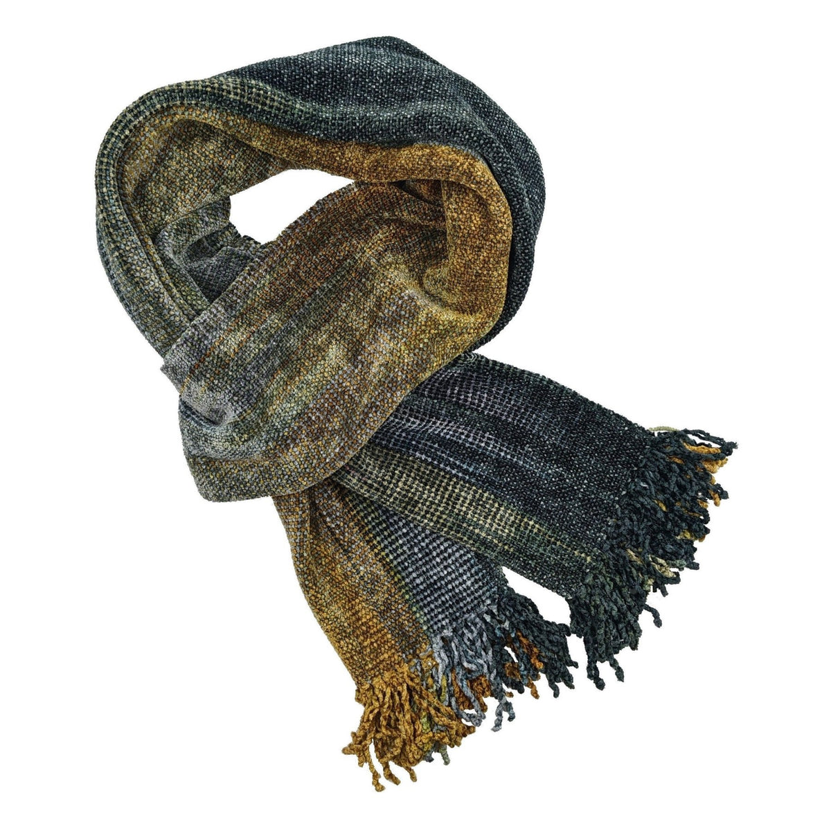 Gray, Gold and Black Bamboo Chenille Handwoven Scarf 8 x 68 - A Thread of Hope Guatemalan Fair Trade